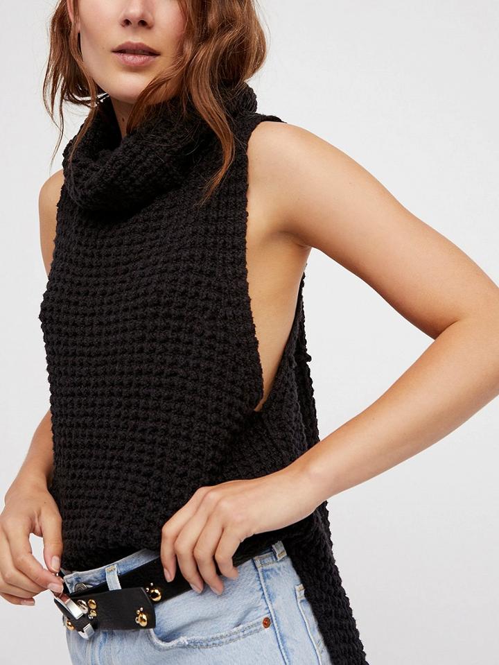 Choies Black Cowl Neck Dipped Hem Sleeveless Knit Jumper