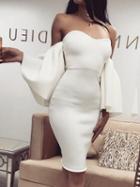 Choies White Bandeau Flare Sleeve Chic Women Bodycon Mini Dress