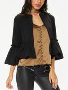 Choies Black Open Front Ruched Trim Flare Sleeve Coat