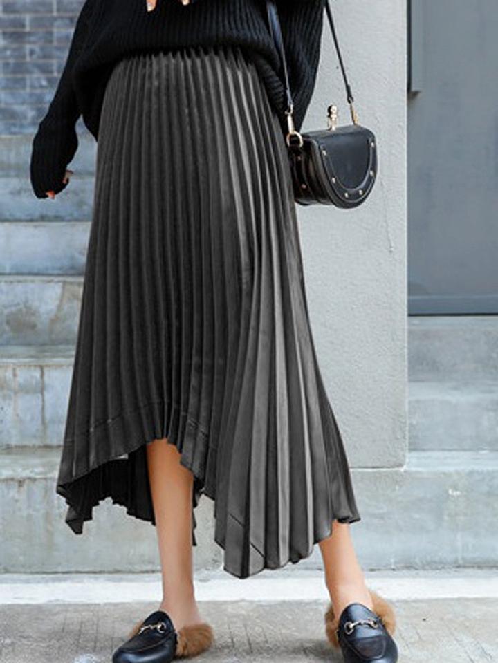 Choies Black High Waist Asymmetric Hem Pleated Midi Skirt
