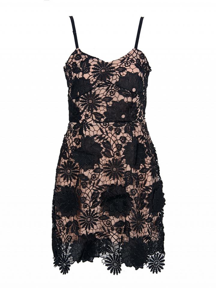 Choies Black V-neck Contrast Lined Lace Overlay Cami Dress