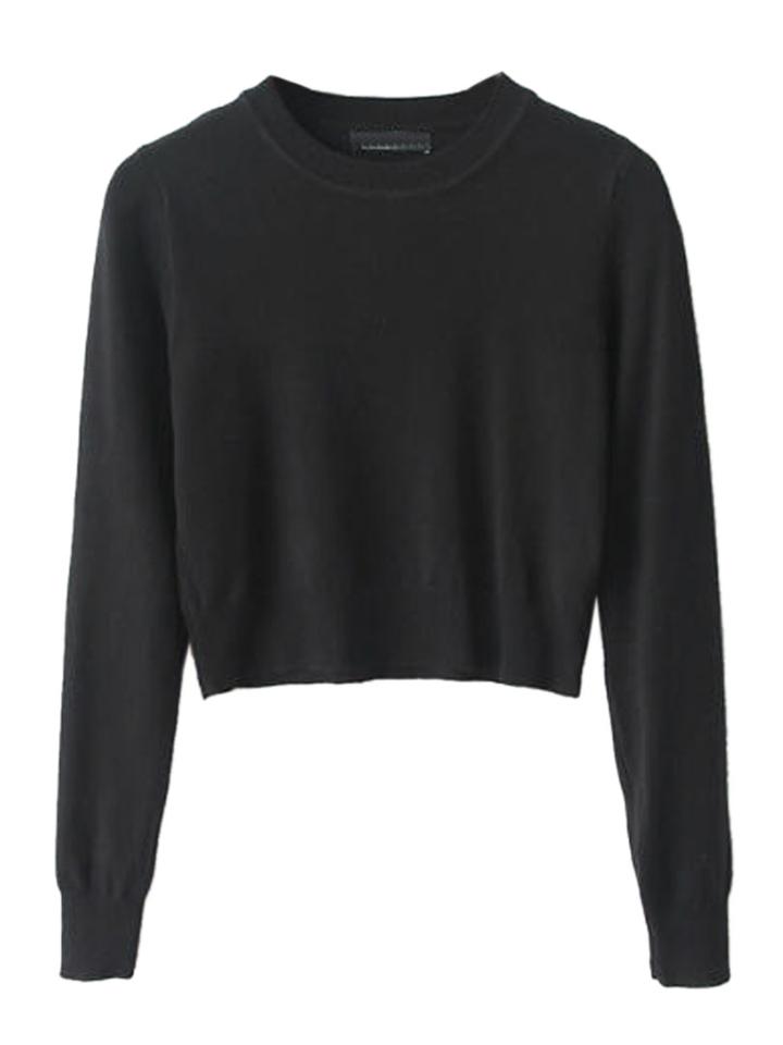  Black Long Sleeve Cropped Knit Sweater