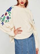 Choies White Floral Pattern Long Sleeve Sweatshirt