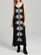 Choies Black Spaghetti Strap Embroidery Detail Split Side Maxi Dress