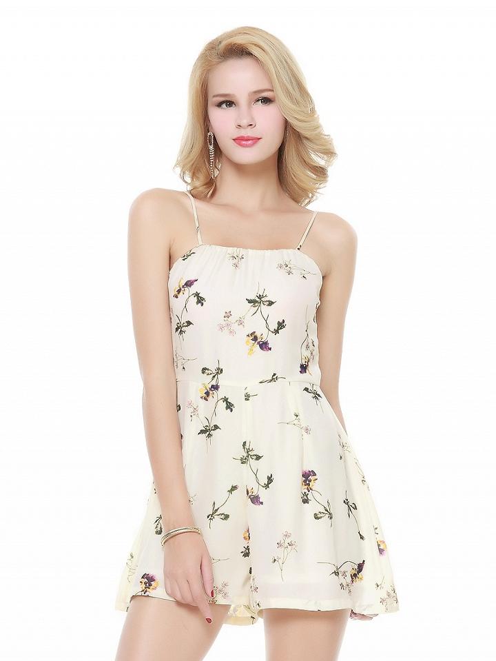 Choies Beige Floral Spaghetti Strap Romper Playsuit