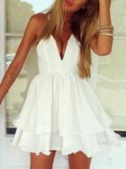 Choies White Spaghetti Strap Plunge Layered Skater Dress