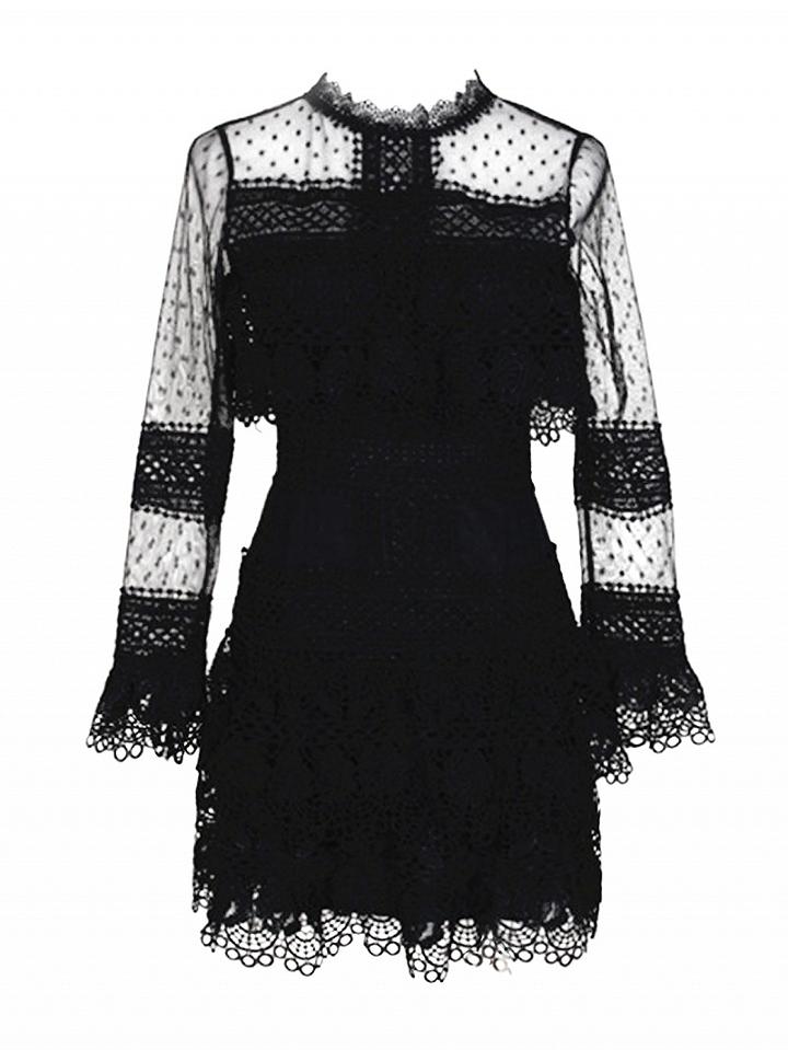 Choies Black Sheer Panel Lace Overlay Scallop Trim Dress