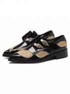Choies Black Pointed Toe Faux Pearl And Wing Embellished Shoes