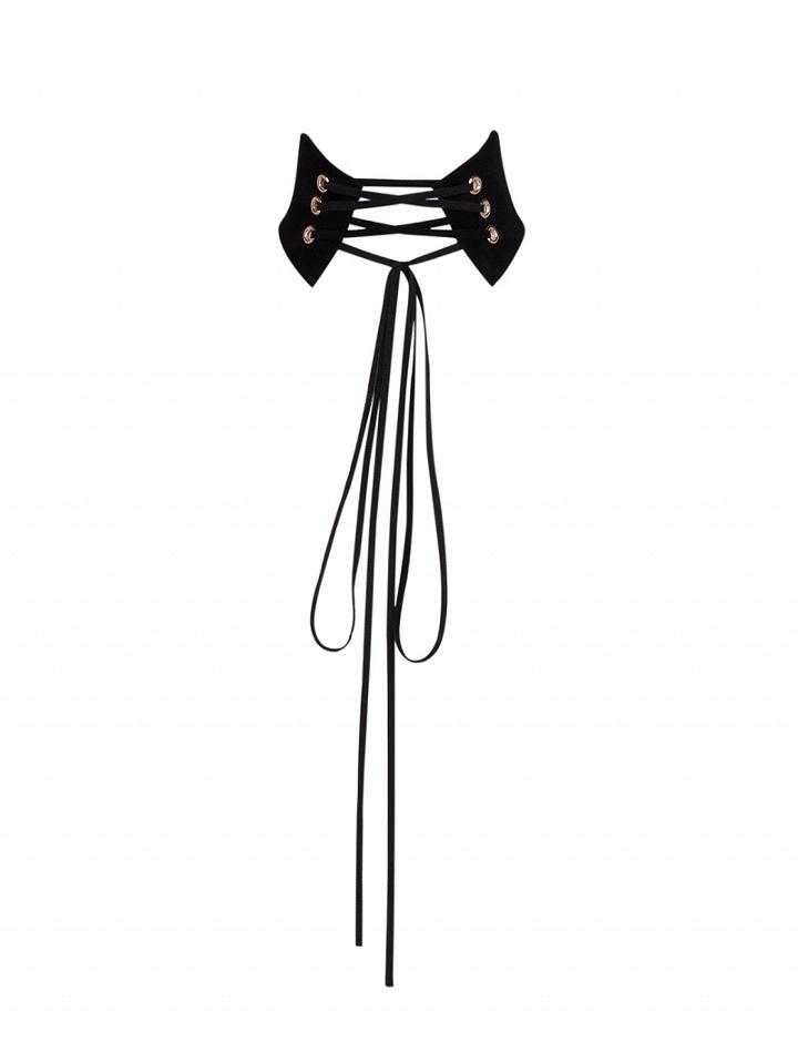 Choies Black Lace Up Detail Wide Faux Suede Choker