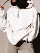Choies White Cotton Blend Letter Embroidery Long Sleeve Women Hoodie