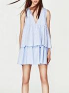 Choies Blue Stripe V-neck Sleeveless Layered Mini Dress