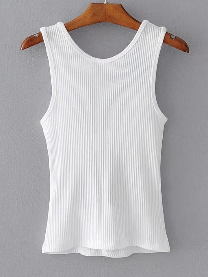 Choies White Knot Backless Ribbed Tank Top
