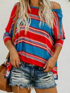 Choies Red Contrast Stripe Cotton Long Sleeve Chic Women T-shirt