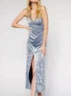 Choies Gray Velvet V-neck Thigh Split Front Open Back Dress
