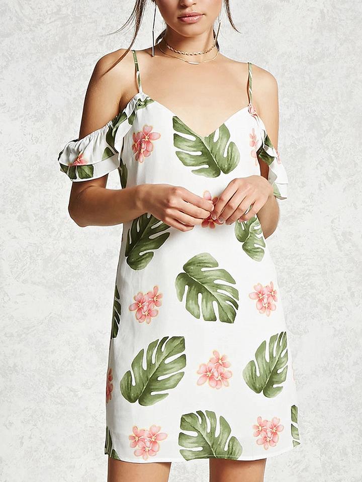 Choies Polychrome V-neck Cold Shoulder Slim Strap Shift Mini Dress