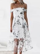 Choies White Off Shoulder Floral Overlay Midi Dress