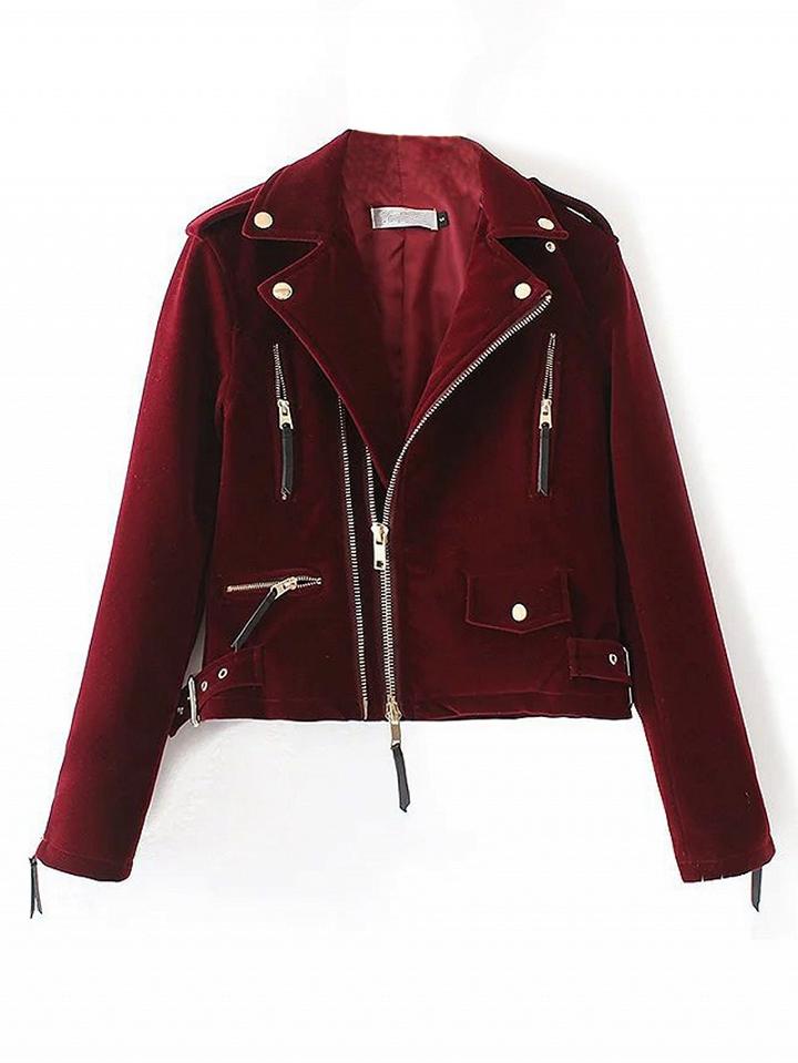 Choies Burgundy Velvet Biker Jacket
