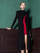 Choies Black Color Block High Neck Split Midi Dress