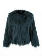 Choies Green Collarless Faux Fur Coat