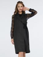 Choies Black Lapel Tie Side Longline Sleeveless Coat
