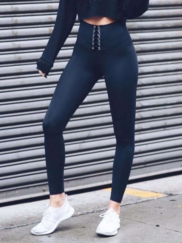 Choies Black High Waist Lace Up Front Leggings