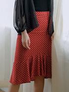 Choies Red Chiffon High Waist Polka Dot Print Fishtail Hem Chic Women Skirt