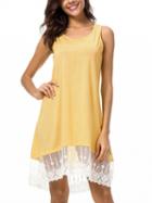 Choies Yellow Lace Panel Sleeveless Dress