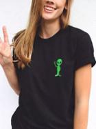 Choies Black Alien Embroidery Short Sleeve T-shirt