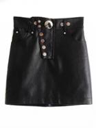 Choies Black High Waist Button Front Leather Look Pencil Mini Skirt