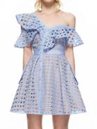 Choies Blue Cutwork Lace Asymmetric Frill Skater Dress