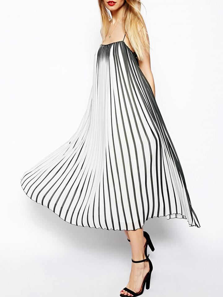 Choies Black Chiffon Pleated Detail Open Back Chic Women Cami Mini Dress
