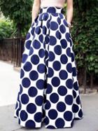 Choies White Contrast Polka Dot Print Maxi Skirt
