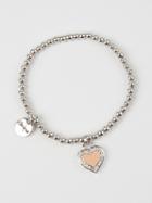 Choies Nude Stone And Crystal Heart Pendant Chain Bracelet