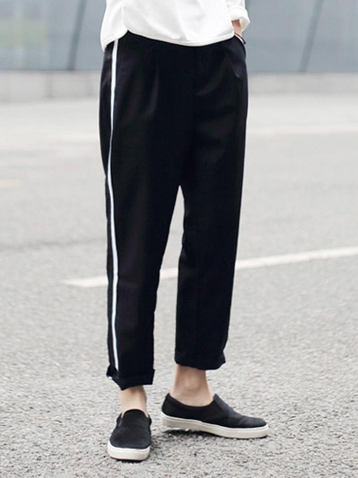 Choies Black Side Stripe Print Straight Ankle Pants