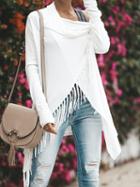 Choies White Open Front Tassel Trim Long Sleeve Chic Women Knit Cardigan