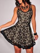Choies Black V-neck Strappy Overlay Lace Mini Dress