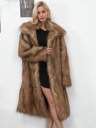 Choies Brown Lapel Longline Faux Fur Coat
