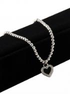 Choies Black Stone Crystal Heart Pendant Chain Necklace