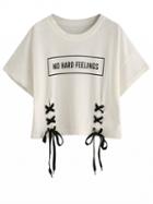 Choies White Letter Print Lace Up Detail Short Sleeve Cropped T-shirt