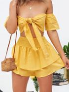 Choies Yellow Off Shoulder Chic Women Crop Top And High Waist Skirt