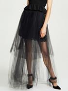 Choies Black High Waist Asymmetric Hem Sheer Mesh Maxi Skirt