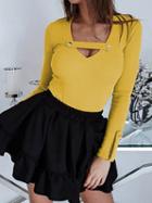 Choies Yellow Ribbed V-neck Stud Embellished Long Sleeve Women Sweater
