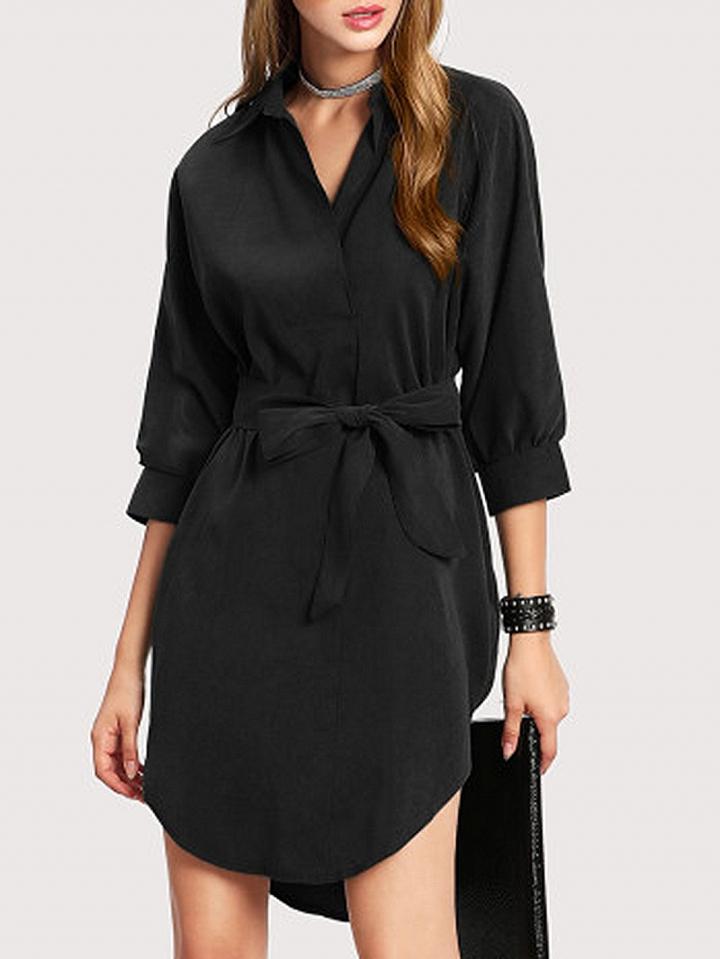 Choies Black Lapel V-neck Tie Waist Mini Dress
