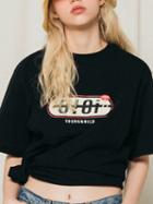 Choies Black Cotton Crew Neck Letter Print Chic Women Crop T-shirt