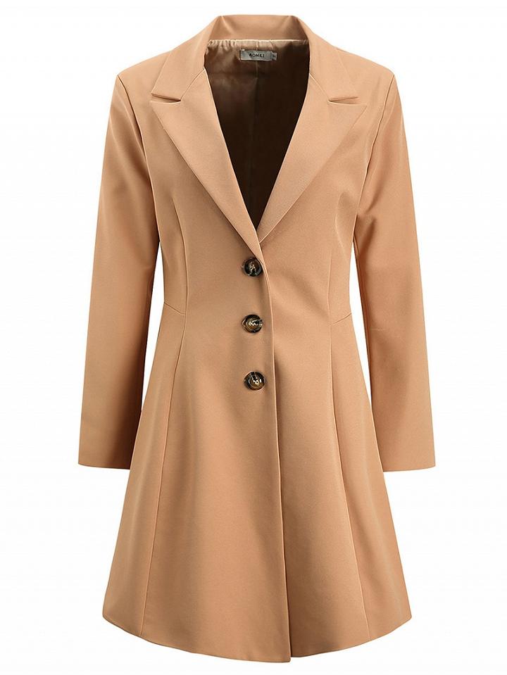 Choies Khaki Lapel Button Placket Longline Coat