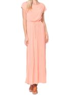 Choies Pink Tied Waist Short Sleeve Pleat Maxi Dress
