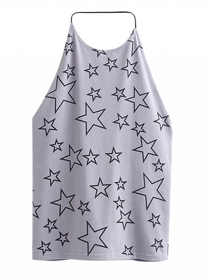 Choies Gray Halter Star Print Backless Vest