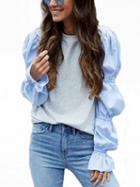 Choies Gray Contrast Puff Sleeve Blouse
