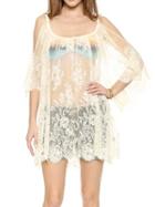 Choies White Cold Shoulder Flare Sleeve Sheer Lace Beach Dress-top