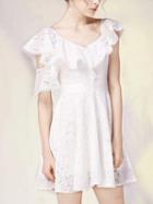 Choies White Asymmetric Ruffle Lace Skater Dress